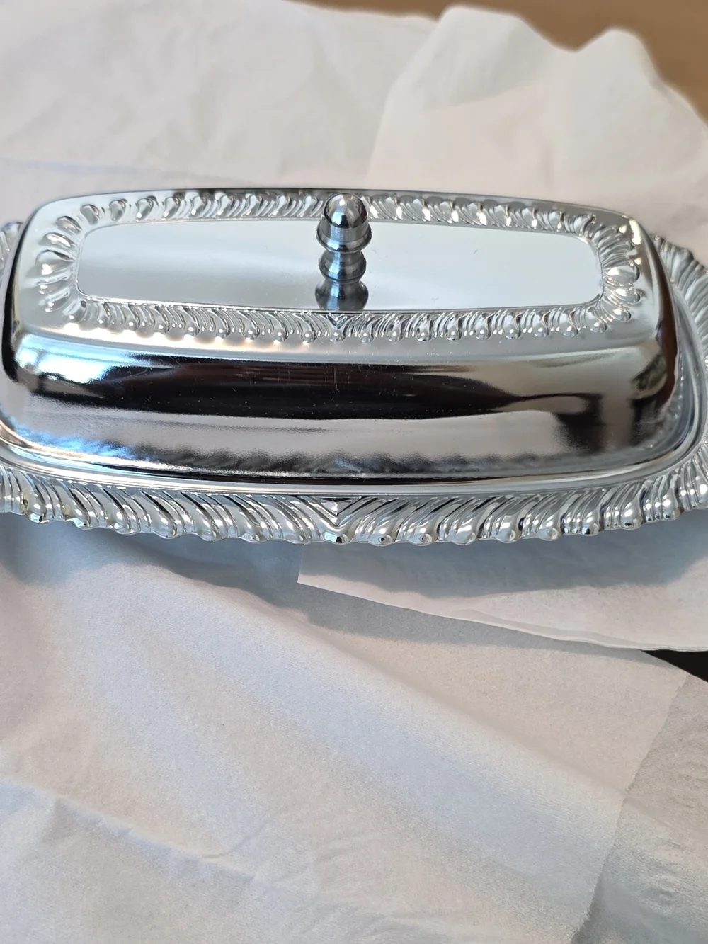 Silver Decorative Butter Dish with Ornate Rim - Home Bath